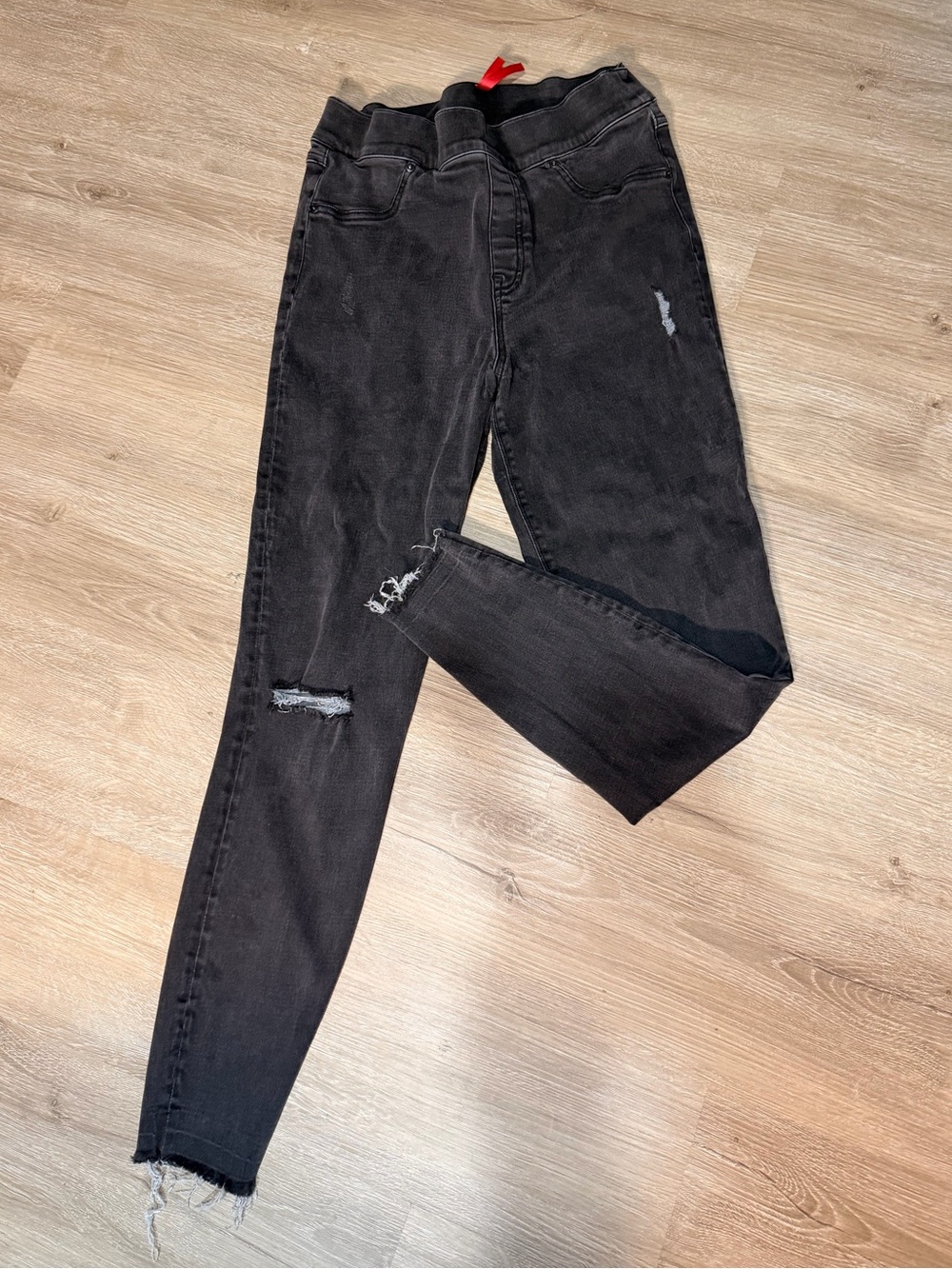SPANX Distressed Black Denim Jeggings – Compression Waist Size L